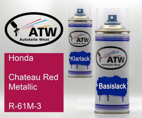 Honda, Chateau Red Metallic, R-61M-3: 400ml Sprühdose + 400ml Klarlack - Set, von ATW Autoteile West.